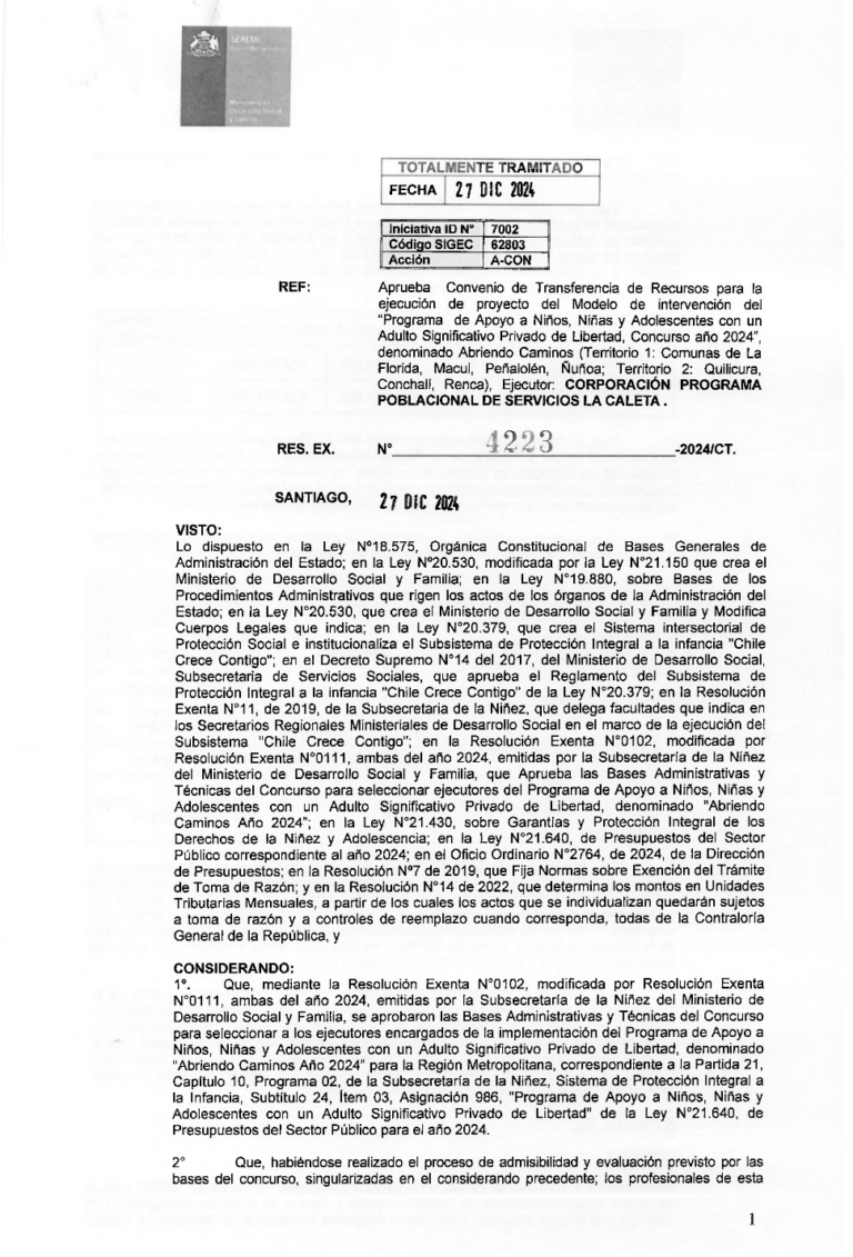 Convenio La Caleta RM – Abriendo Caminos 2024